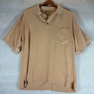 Tommy Bahama Polo Shirt Men Large Orange Silk Plaid Palm Beach Golf Rugby Casual